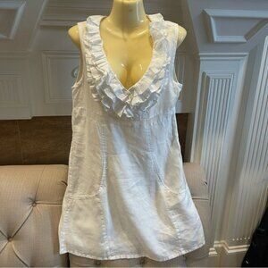 SAMSON Dress Women’s M White Linen Ruffled Neck dress Pockets